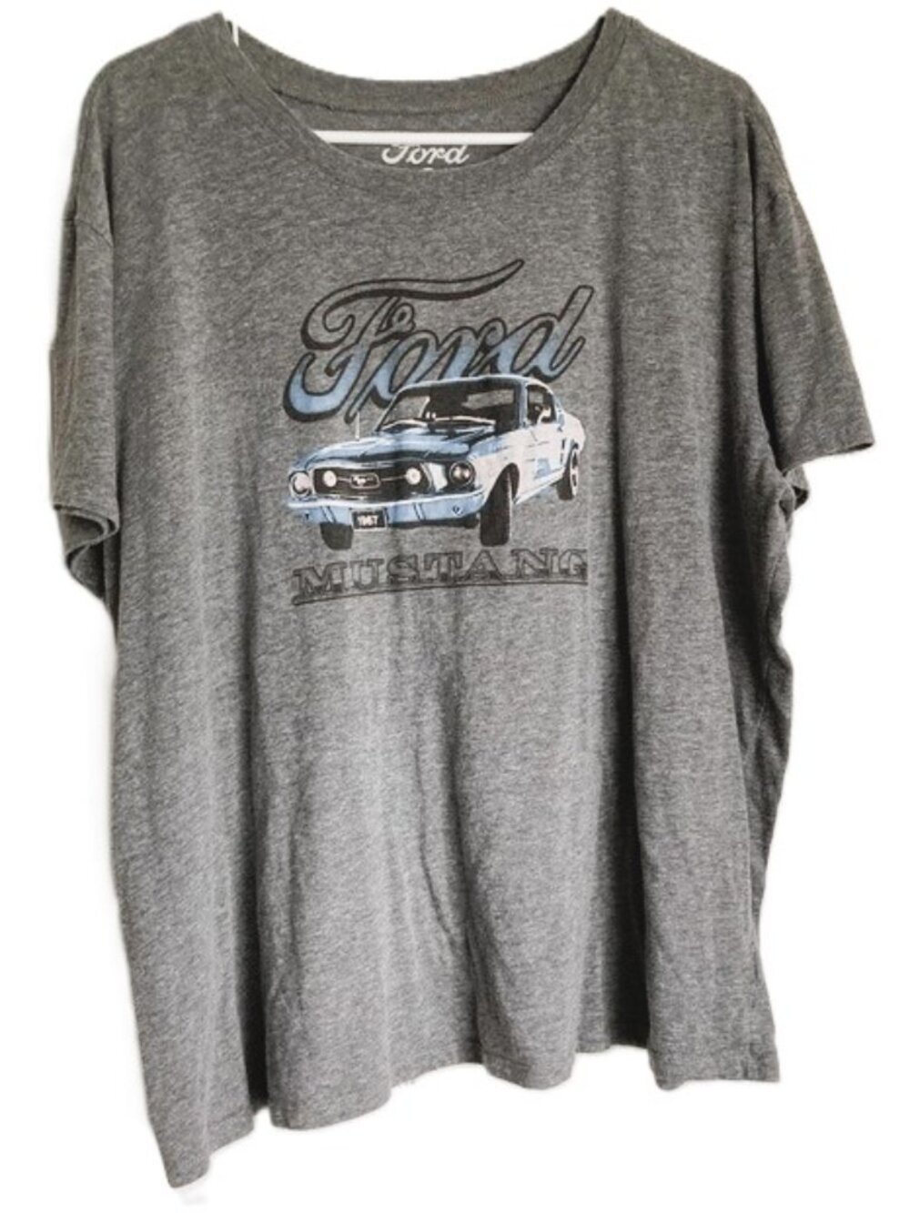 1967 Classic Blue FORD Mustang Graphic Gray T-Shirt Women's Plus Size 1X